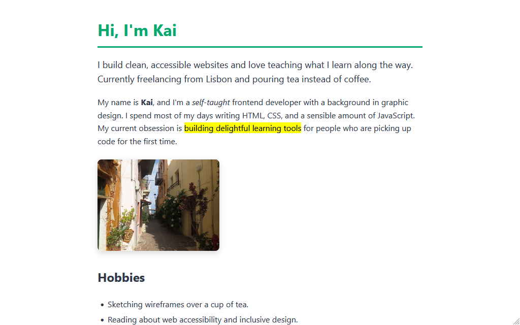 Personal Page preview
