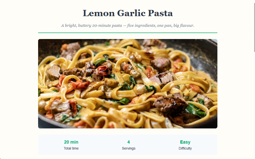 Recipe Page preview