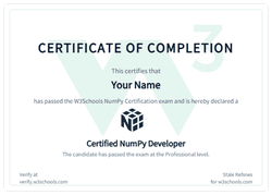 Example of the W3Schools NumPy certificate